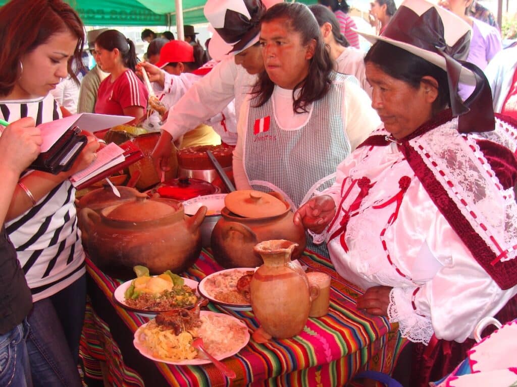 a group of people at a market